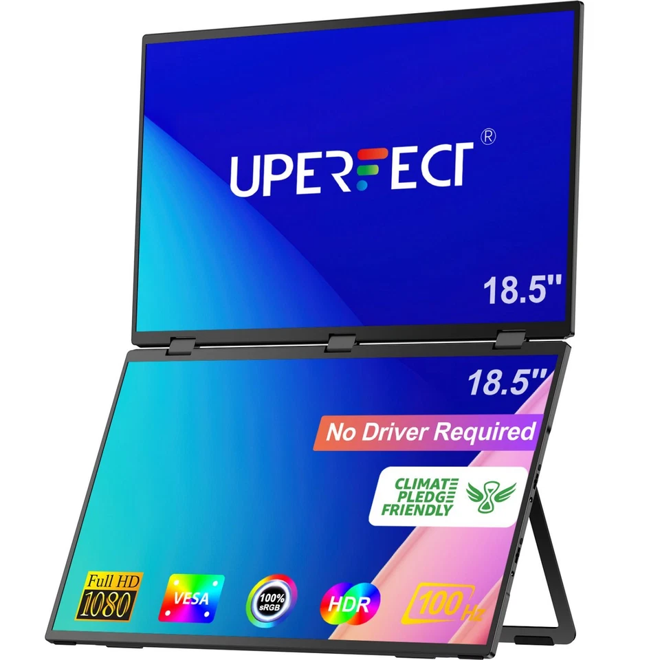 UPERFECT 18,5 Zoll Dual Monitor für Laptop 1920x1080 100Hz Tragbarer Monitor