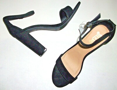 NIB Ladies Wide Black Faux Suede Heels Shoes Ankle Straps by Brash Free  Ship