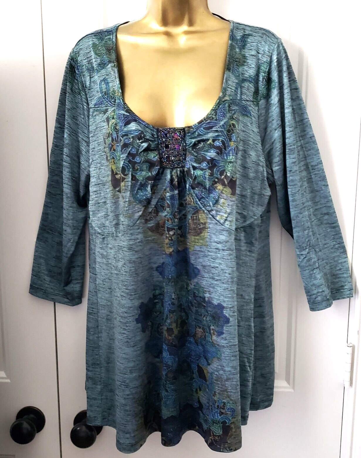 One World Women's Top Size XL Seed Beads Accent 1/2 Sleeves