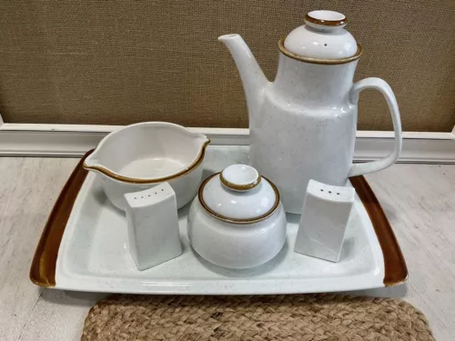 MIKASA "Natural Beauty" C 9000 Coffee Pot + Sugar +Dish +S&P w/Tray, BEAUTIFUL!