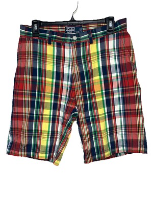 Polo Ralph Lauren Plaid Shorts Size 32 Multicolor Flat Front Chino Style