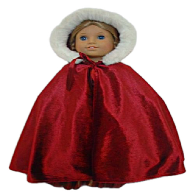 Doll Clothes 18" Hooded Cape Red Velour White Fur Fits 18 Inch Girl Dolls