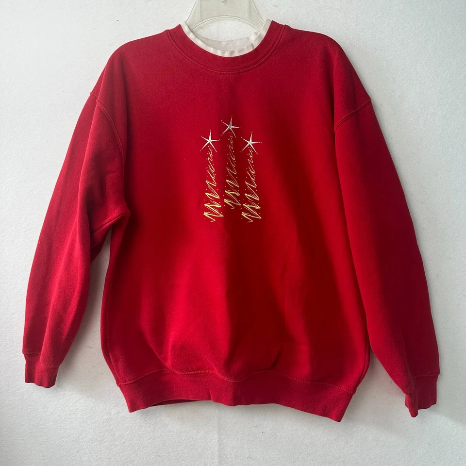 Moletom M & C Sportswear Feminino M Ouro Vermelho Bordado Árvores de Natal Antigo - Imagem 2 de 4
