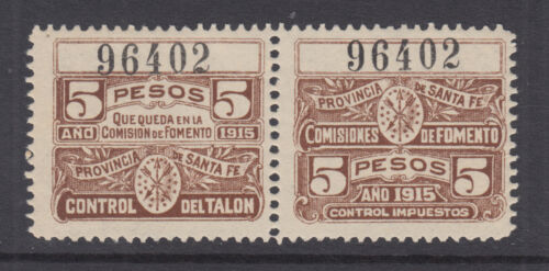 Argentina, Santa Fé, 1915 5p brown Comision de Fomento Revenue pair, VF - 第 1/1 張圖片