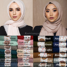 40 Colors Solid Crimp Crinkle Head Scarf Shawl Frayed Edges Muslim Skin Hijab