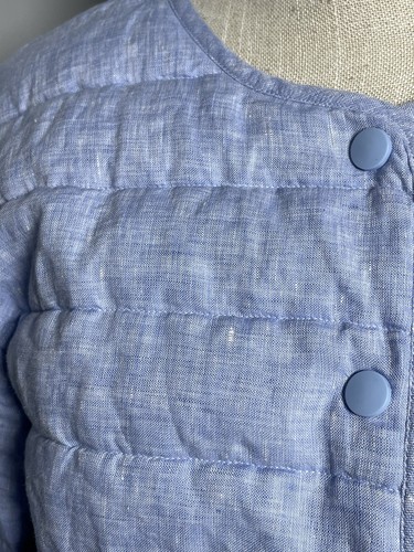 Vineyard Vines Puffer Jacket Womens Medium Blue Linen Lightweight Snap - Picture 9 of 15
