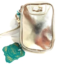 NEW Gold Wristlet Purse, strap, pink interior NWT