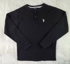 U.S Polo Boys Black 10/12 Long Sleeve Youth Thermal 2 button
