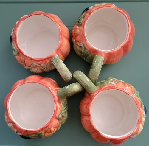 4 Mugs Pumpkin Fall Harvest Eggplant Corn Leaves Soup Bowls Ceramic Thanksgiving - Picture 6 of 11