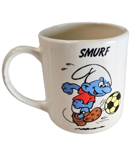 Vintage 8oz Smurf kicking a soccer ball and Gargamel Mug 2004 PLEASE READ - Picture 1 of 14