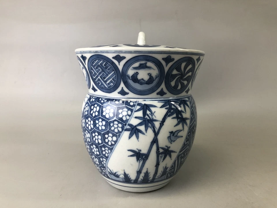 Y7433 MIZUSASHI Kyo-ware olla de agua esmalte azul Japón contenedor de ceremonia del té Foto 2 de 4