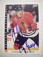 JOCELYN LEMIEUX signed BLACKHAWKS 1993 Score hockey card AUTO Autographed #420