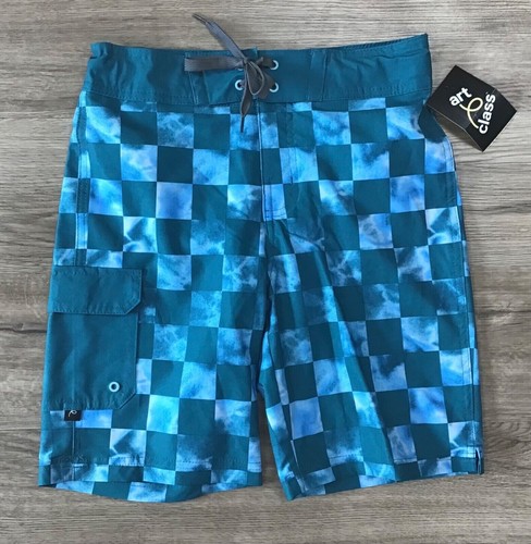 Boys' Pull-On Checkered Plaid Swim Shorts Trunks Bottoms Green Blue Size 12 - Picture 4 of 5