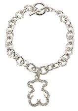 T-Bear Charm w/ Crystals Bracelet - Rhodium Plating - Clear - BR-0456CL