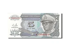[#262059] Banknote, Zaire, 5 Nouveaux Makuta, 1993, 1993-06-24, KM:48a, UNC(65-7
