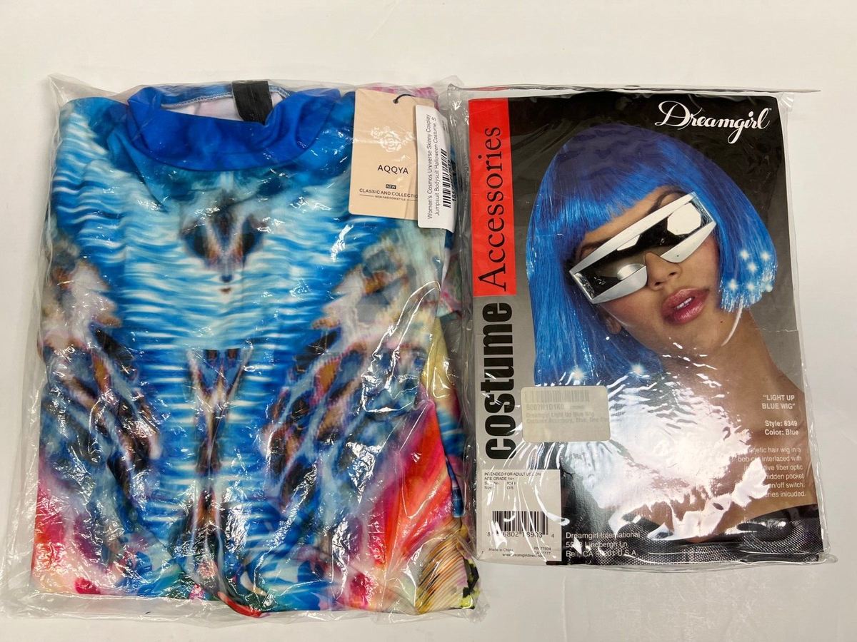 Women's Cosmos Skinny Cosplay Jumpsuit Bodysuit Blue Wig Halloween  Costume S