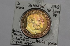 🧭🇩🇪GERMANY Bavaria 3 mark 1918 (2001) SILVER %900 PROOF RESTRIKE 15Gr B91XB46