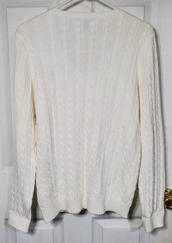 Vintage Polo Ralph Lauren Pullover mit Zopfmuster Large weiß V-Ausschnitt - Bild 9 von 15