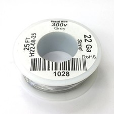 H22-08-25 25FT 22AWG GREY Stranded Electronic Hook Up 300V Wire UL1007 80C