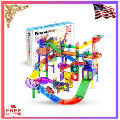 New 108Pc Magnetic Marble Run Set STEM Building Tiles Race Track Kids Toy PTG108
