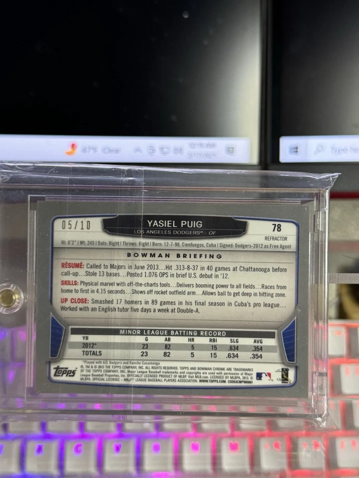 2013 Bowman Chrome  - Yasiel Puig #78 Yellow Refractor /10 (RC) RARE - Image 2 of 2