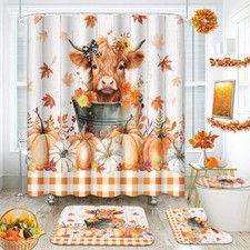 Bathroom Sets with Shower Curtain and Rugs, 4 Pcs, Highland Cow