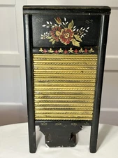 Hand Painted Floral Washboard~2 Sided~Farmhouse/Country Decor~Black&Gold~FolkArt