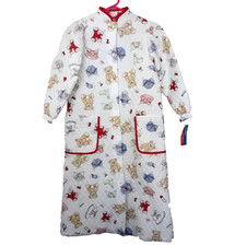 Vintage Girls Housecoat Robe Size 10 Quilted Button-Up Teddybears New Old Stock
