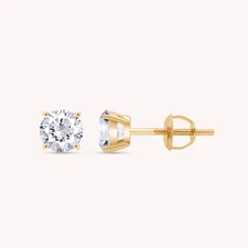 1 Ct Round Cut Diamond Solitaire Stud Yellow Earrings for Women Lab-Grown