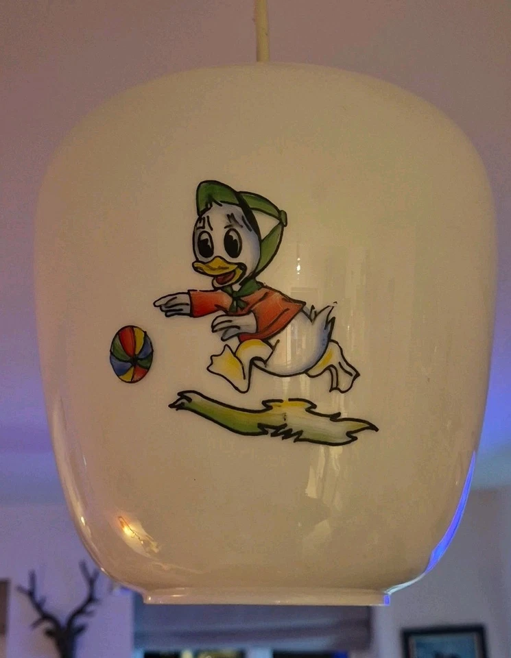  Disney Ceiling Light Shade , White Glass  Huey Donald Duck , Rare Vintage 1960s - Image 3 of 4