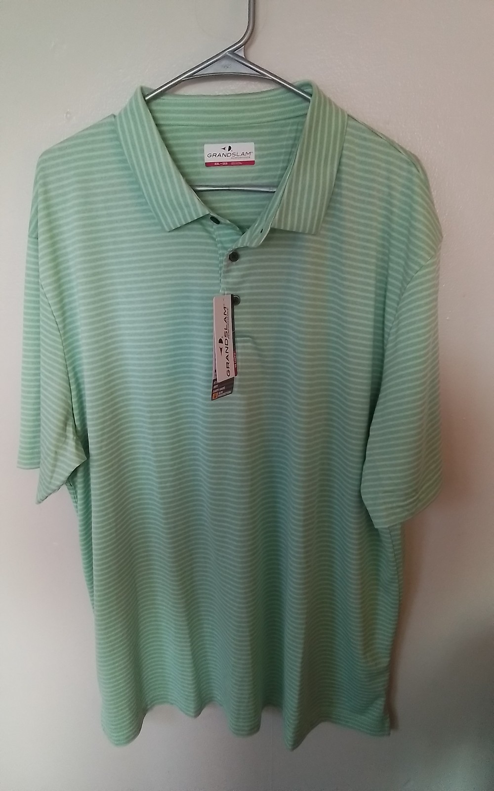 Grand Slam Performance Men's Golf Polo Short Sleeve Shirt Green Striped 2XL