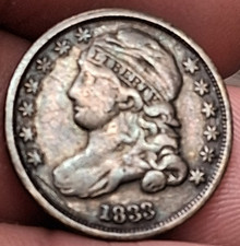 1833 Capped Bust Dime ~ Distinct LIBERTY ~ Blue/Pink Tone ~ NO Damage Lo Mintage