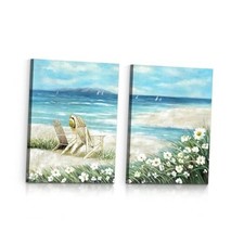 Canvas Wall Art Beach Pictures: Ocean Sea Painting 2 Pieces Coastal Beach 02