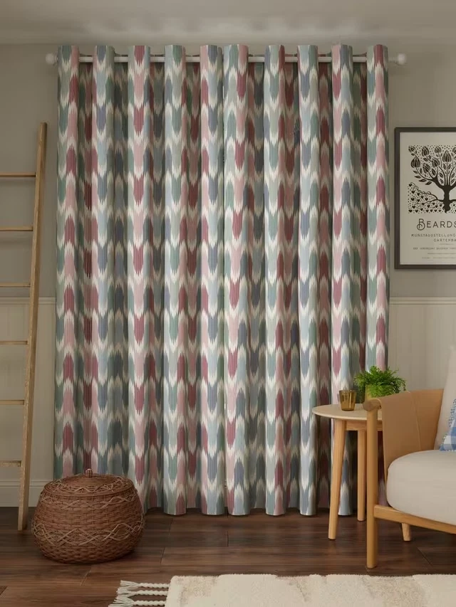 John Lewis Valle Ikat Print Pair Lined Eyelet Curtains, Deep Red, W167 DROP183cm - Image 3 of 4