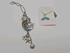 Mermaid Pendant with Charms Silver Tone and Colorful Enamel 4" on Keychain