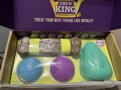 Chew King Dog Box XL- Durable Fetch Balls, Rubber Treater , Bacon Nylon Bone