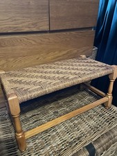 woven rope bench, hand-woven natural cord seat turned wood frame