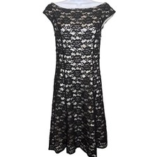 Delaru Womens Black Floral Lace Sequin Cocktail Dress Sz 10 Luxe Party Elegant