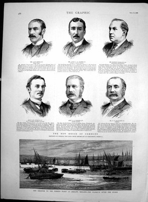 Antique Old Print Disaster Fishing Fleet Arklow Members House Commons 1886 19th