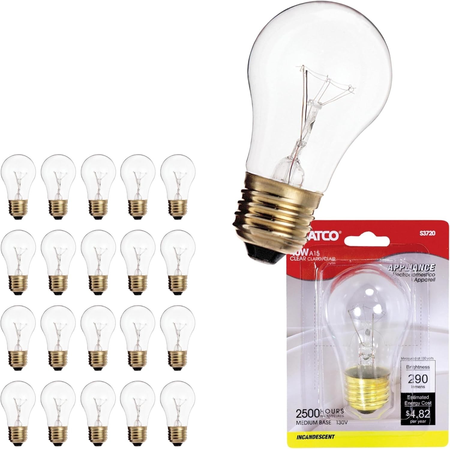 Satco S3720 - 40 Watt A15 Clear Appliance Lamp -  130/120 Vo