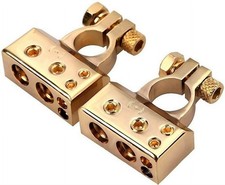 2x Car Battery Terminal Positive Negative Gold 4/8 Awg Gauge Plated Clamps