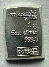 1 Gram Valcambi .999 Fine Silver Bar 
