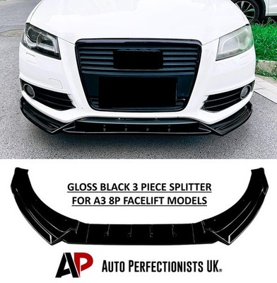 For Audi A3 8P FACELIFT Gloss Black Front Splitter Spoiler Lip Body 2008-2013