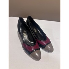 Selby Vintage Colorblock Leather Kitten Heels Almond Toe Pumps Size 7.5