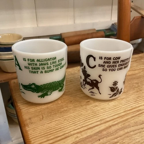 Vintage Hazel Atlas  Alphabet Child's Mug Set of 2 (Letters:  A and C)