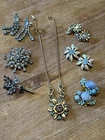 Vintage Antique Estate Costume Jewelry Mixed Lot 11 Pieces Blue Rhinestones