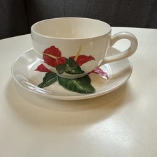 Santa Anita Ware Red Anthurium Hawaii Coffee Cup & Saucer Set - 10 Available EUC