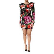 DOLCE & GABBANA Dress Black Floral Fiori Pittorici Mini Bodycon IT42/US8/M $2330