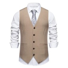 Men Casual Business Wedding Lightweight Waistcoat Slim Fit Suit Striped Vest