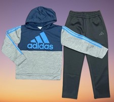 adidas Youth Set Boy's Hoodie PANTS Tracksuit 2pc Blue/Gray Size 8 S New